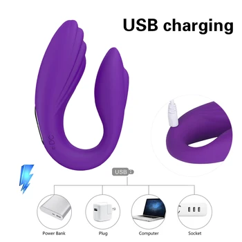 Brezžični Vibrator Odraslih Igrače Za Pare, USB Polnilne G Spot U Silikonska Stimulator Dildo Dvojno Vibratorji Sex Igrača Za Ženske