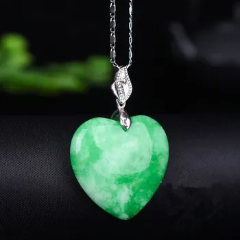 Vklesan Naravnih Green Jade Srce Obesek Kitajski Ljubezen Ogrlica Čar Jadeit Nakit Modni Srečen Človek, Ženska Amulet Darila