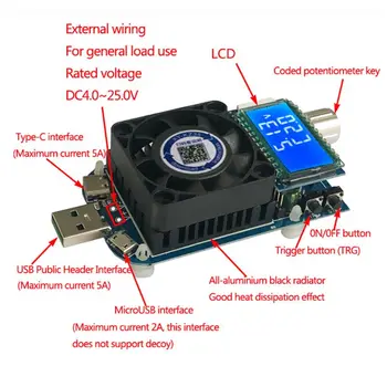 USB Inteligentni Sproži Elektronski Obremenitev Hitro Polnjenje Tester Podporo QC2.0/Q C3.0/AFC/FCP