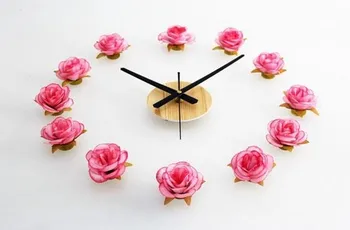 Lepo Cvetje Romantično Rose DIY Velike Stenske Ure Podeželja Ustvarjalno Ozadje Nalepke Ura Za Sobi Doma Dekor