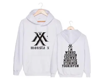 Kpop unisex monsta x logotip in vse države imena tiskanje puloverju majica za monbebe spodbudno runo svoboden hoodies