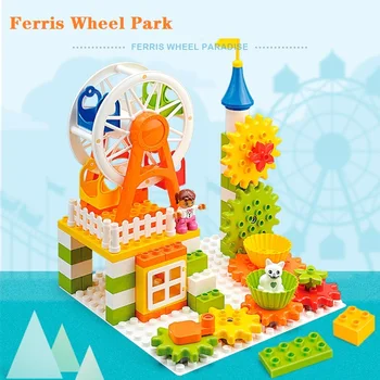 Orodje Blok Nastavi Ferris Wheel Park Združljiv Duplos Bloke, Hiša, Vrt, Restavracija Stavbe Opeka DIY 3D Družinski Model Otroci Darilo