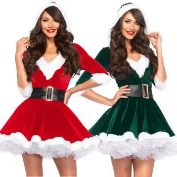Odrasle Ženske Obleke Božič Santa Obleko Gospa Božič Claus Kostum Cosplay Pustna Božič Debel Toplo Mini Obleke