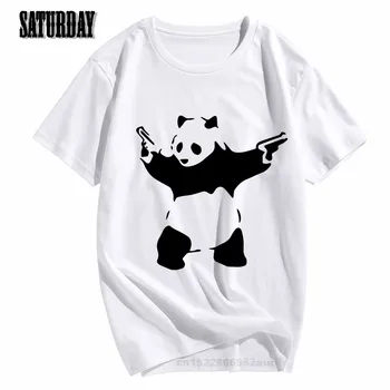 Moški Cvet Metalec Banksy Panda Pištole Urbano Umetnost majica s kratkimi rokavi Ženske Poletje Unisex Kratkimi O-Vratu Hipster T-shirt Športna Oblačila