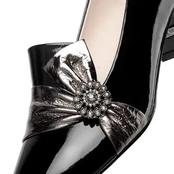 ALLBITEFO bowtie pravega usnja debele pete urad dame čevlji blagovne znamke visoke pete urad dame čevlji ženske petah velikost:34-42