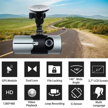 R300 Avto Kamera za Avto Dvr GPS Dvojno Objektiv Kamere Camcorde 1080p Dash Cam Z Zadnje 2 Vozila Ogledati nadzorno ploščo, Night Vision
