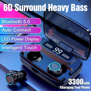 TWS Brezžični Čepkov Bluetooth Slušalke Z Mikrofonom 6D HIFI Gaming Slušalke Z 3300mAh Polnjenje Primeru Za Mobilni Telefon