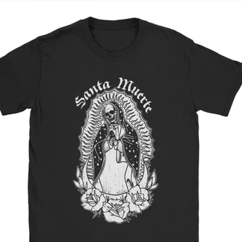 Moške Tshirts Santa MuerteTops T Shirt Saint Smrti Cotton Tee Fitnes Goth Mehiški Smrti Muertos Mati Lobanje Camisas