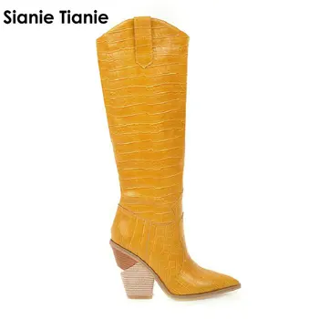 Sianie Tianie 2020 vroče prodaje rumena bela rdeča ženska, čevlji nenavadno visokih petah ženske kolena visoki škornji konjeniški jahanje svoboden čevlji