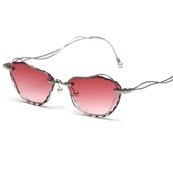Ulica premagal Cat Eye Glasses Kovinski Krivulja Prostorski Okvir Pearl sončna Očala Ženske Luksuzne blagovne Znamke Retro Odtenki Moški Modni Očala za Sonce