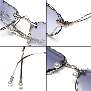 Ulica premagal Cat Eye Glasses Kovinski Krivulja Prostorski Okvir Pearl sončna Očala Ženske Luksuzne blagovne Znamke Retro Odtenki Moški Modni Očala za Sonce
