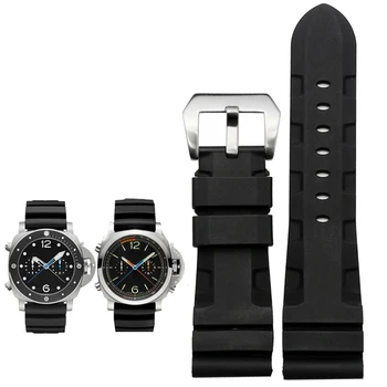 Silikonski watchband za PAM111 PAM0061 PAM00682 manšeta šport gledam traku 24 mm zapestnica nepremočljiva black pribor pasu