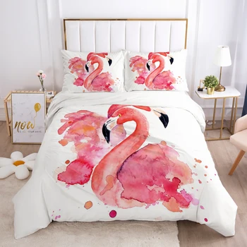 3D Luksuzni Posteljnina Nabor Queen/King/Evropa Velikost Tolažnik/Odeja/Odejo Primeru Rjuhe Kritje Pillowcases Nordijska Akvarel Flamingo