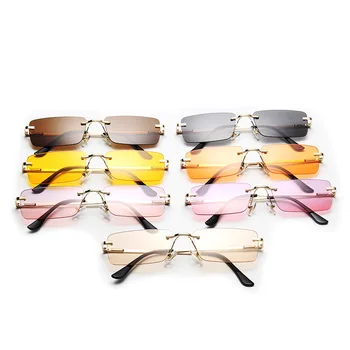2020 Nov Pravokotnik Rimless Sončna Očala Ženske Blagovne Znamke, Modni Oblikovalec Razkošje Kovinski Okvir Ozek Kvadratnih Sončne Očala Za Brisanje Očal