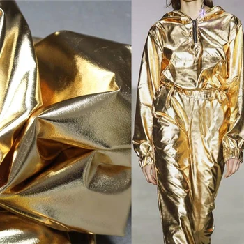 TPU prevlečeni Stretch Tkanine, Champagne gold Podobnega DIY usnje Tesen oblačila hlače Fazi Modni Oblikovalec Obleko Tkanine