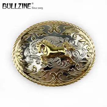 Bullzine debelo cinkove zlitine zahodni konj belt sponke srebrni in zlati barvi FP-03533 RAZKOŠNO kavboj kavbojke darilo belt sponke