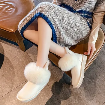 Johnature 2020 Nove Zimske Volne Sneg Škornji Pravega Usnja Toplo Ženske Čevlje Krog Toe Ravno S Šivanje Gleženj Platforma Čevlji