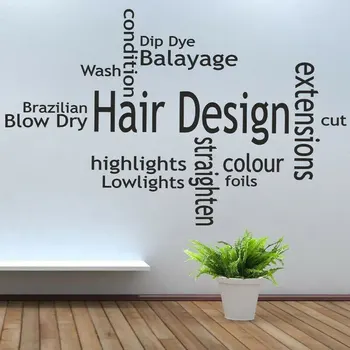 Hair Design Ponudbo Berber Shop, Stenske Nalepke, Vinilne Notranje opreme Stene Decals je frizerski Salon Besede Izmenljive Ozadje Zidana 3A40