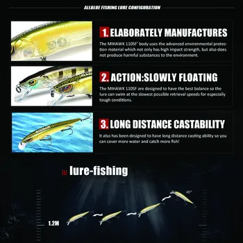 ALLBLUE Strokovno Počasi Plava Pisanec Fishing Lure MIHAWK 110SF 14.1 g 110mm za 0,8-1,2 m Trdi vabe Bas Ščuka Wobbler Pesca