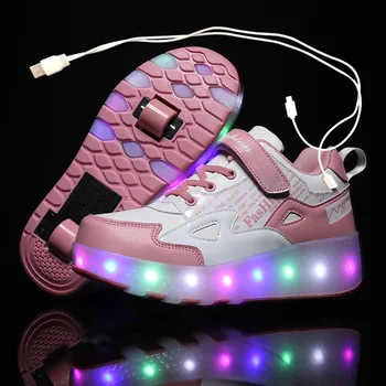 Eur27-43 Dve Superge S Kolesi USB Polnjenje Žareče Svetlobe Led up 2020 Valjčni Skate Kolesa Cevlji za fantje&dekleta Copate