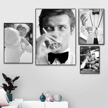 Črna in Bela Slavni Igralec Roger Moore, Poster Tiskanje Slika Slikarstvo Moderne Stenske Slike za Življenje, Rimska Doma Dekor Brez Okvirja