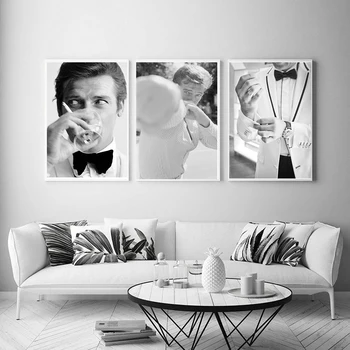 Črna in Bela Slavni Igralec Roger Moore, Poster Tiskanje Slika Slikarstvo Moderne Stenske Slike za Življenje, Rimska Doma Dekor Brez Okvirja