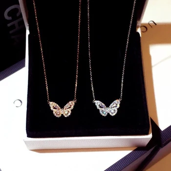 Ins Vroče Prodaje Novih Pridejo Cirkonij Metulj Ogrlica Čar Bling CZ Rose Zlata Butterfly Nakit Obesek Bijoux za Ženske Dekle