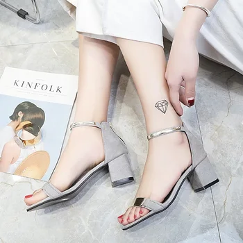 ženske sandali kvadratnih pete moda sponke zip, ženska poletni čevlji odprite peep toe sandale lepe nove poročni čevlji Ribe usta