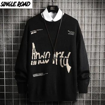 SingleRoad Prevelik Moški Pleteni Pulover Moških 2020 Letnik Harajuku Hip Hop Japonski Korejski Slog, Pulover Črne Sweater Moški