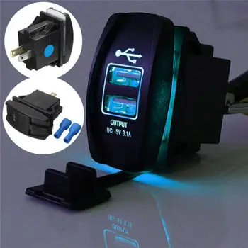 Dvojno USB 3.1 Moč Polnilnik Carling ARB Rocker Switch Modro LED Svetlobo Avto, Čoln, 12-24V Nepremočljiva Prah-dokazilo