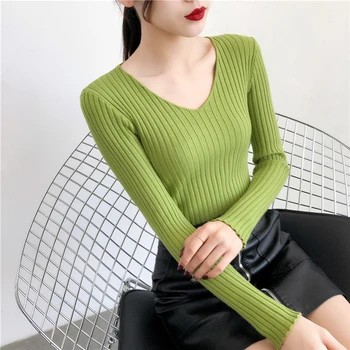 Ženske Pletene Puloverje 2020 Korejski Modni Stil Dolg Rokav Bela Črna Priložnostne Puloverji Ženske Obleke Pozimi Osnovne Pulover