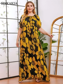 Vintage Moda Cvjetnim Tiskanja Maxi Obleke, Ženske Poletje 2021 Plus Velikost Priložnostne O-vratu Kratek Rokav Elegantne Retro Haljo Femme