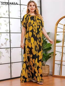 Vintage Moda Cvjetnim Tiskanja Maxi Obleke, Ženske Poletje 2021 Plus Velikost Priložnostne O-vratu Kratek Rokav Elegantne Retro Haljo Femme