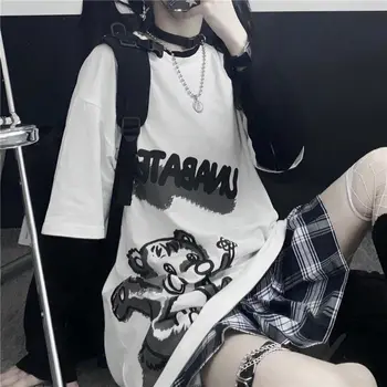 Mozaik Rock Tshirt Streerwear Jeseni Japonski T Shirt Medved Tiskanja Tees Dekle Hip Hop Vrhovi Vzročno Svoboden Punk Majice S Kratkimi Rokavi Ženske