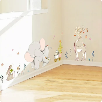 Happy baby slon zajček rumena Stenske nalepke otroke, otroška soba dekor umetnosti vrtec zidana risanka živali nalepke doma ozadje