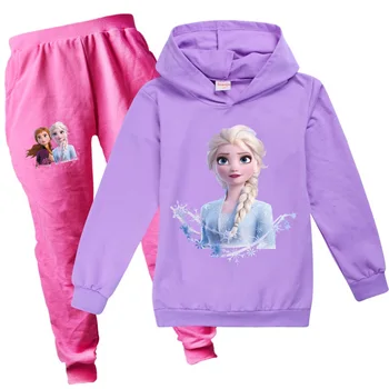 Disney otroška Športna Dekleta Priložnostne Obrabe Set Oblačila Bombaž Zamrznjene Elsa Športni Set Deklice Dolg Rokav Majica Hoodie