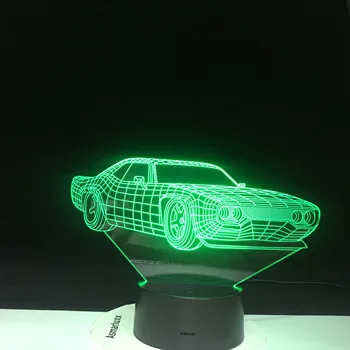3D LED Avto Obliko Noč, Luči, Barve Spreminjanje Vizualne Vozila Luminaria namizne Svetilke Spalna Razsvetljavo Doma Dekor Dropship Gift1461