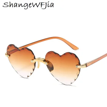 Ženske Srca v Obliki sončna Očala kovinski Ženske blagovne Znamke, Modni Oblikovalec Rimless Gradient sončna Očala Oculos UV400