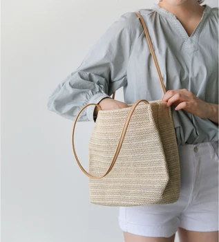 Priložnostne rattan, velike zmogljivosti, totes pletene tkanine ženske ramo torbe, poletni plaži big torbice slame torbice ženske bali sac 2020