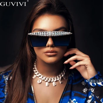 Luksuzni Kvadratnih Diamond sončna Očala Ženske Moški 2020 Ravno Top Crystal Punk sončna Očala, Ogledalo, Okrasnih Očala Očala UV400