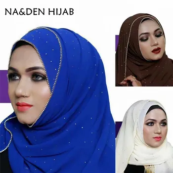 1 KOS Modno razkošje vroče zlato, diamanti verige meja šal šal ženske navaden trdna šifon ruta foulard hidžab muslimanskih obloge
