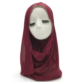 1 KOS Modno razkošje vroče zlato, diamanti verige meja šal šal ženske navaden trdna šifon ruta foulard hidžab muslimanskih obloge