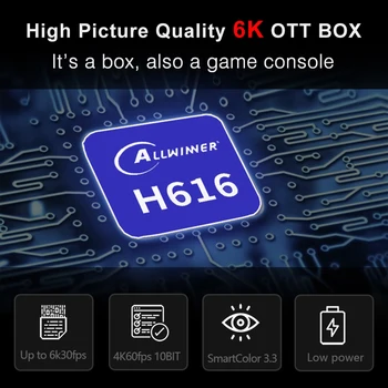 H96MAX H616 Brezžična tehnologija Bluetooth Smart TV Box 2.4 G&5G Wifi Android10 6K 4K 3D Youtube Media Player Set-Top Box