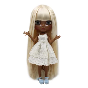 LEDENO DBS Blyth lutka super črno kožo naravnost belo blond lasje skupni organ 1/6 bjd 30 cm igrača BL6025
