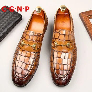 C·G·N·P Priložnostne Čevlji Moški Vzorec Krokodil Pravega Usnja Loafers Italijanski Zdrsne Na Obleko, Čevlji Mens Čoln Čevlji Vožnjo Čevlji