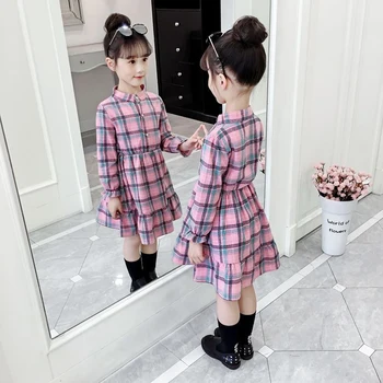 Dekleta Obleko Priložnostne Kariran Dekleta Obleko Spomladi Jeseni Obleko Otrok Dolg Rokav Najstniških Oblačila Za Dekleta 6 8 10 12 13 Leto