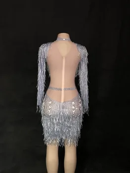 Moda Kristali Mrežasto Obleko Seksi Okrasnih Glej Skozi Stretch Fazi Ples Obrabe Večer Praznovanje Robu Oblačenja Noša