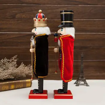 38 CM Lesene Nutcracker Vojaki Nutcracker Lutka Božični Okrasek s Plašč Obliko Lutkovno Božični Dekor Darila za Domačo Pisarno