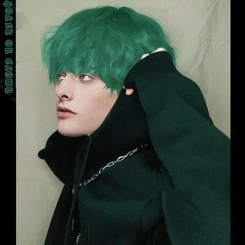 AILIADE Moda Kratke lasulje Moških Fantje Temno Zelena Sintetičnih Lasuljo za Dnevno Toploto Odporna Stranka Anime Cosplay Kostum Lasuljo