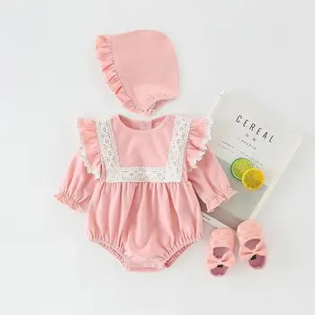 2020 Novo Dojencek Dekliška Oblačila Za Malčke Princesa Bombaž Novorojenega Otroka, Igralne Obleke Ruffle Obleke Malčka Otroci Jumpsuit S Klobuk